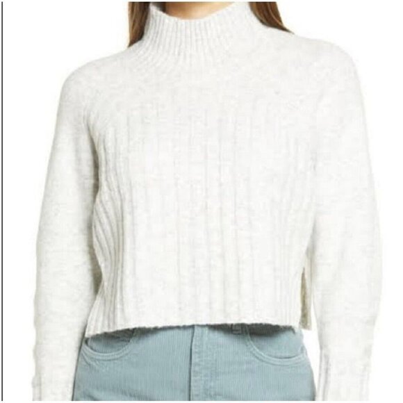 Topshop Wool Turtleneck crop Sweater XSMALL Grey pullover Marled long sleeve NEW - Picture 1 of 10